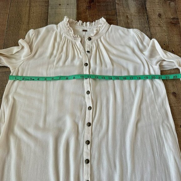 Free People Lieutenant Shirt Dress Button-Up Long Ruching Sleeve Frill Collar - Picture 3 of 11